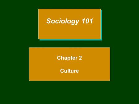 Sociology 101 Chapter 2 Culture.