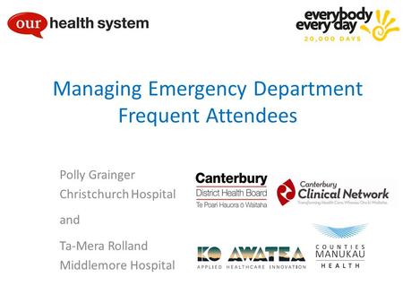 Managing Emergency Department Frequent Attendees Polly Grainger Christchurch Hospital and Ta-Mera Rolland Middlemore Hospital.