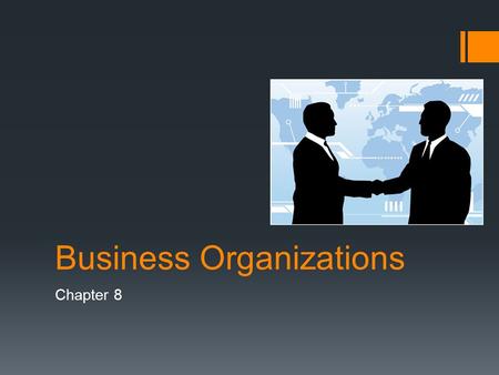Business Organizations Chapter 8. Sole Proprietorships  Business organization is an establishment formed to carry on a commercial enterprise  Sole Proprietorships.