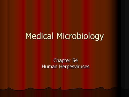 Medical Microbiology Chapter 54 Human Herpesviruses.