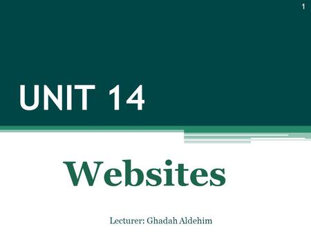 UNIT 14 Lecturer: Ghadah Aldehim 1 Websites. Introduction 2.