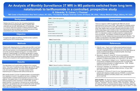 An Analysis of Monthly Surveillance 3T MRI in MS patients switched from long term natalizumab to teriflunomide in a controlled, prospective study K. Edwards,
