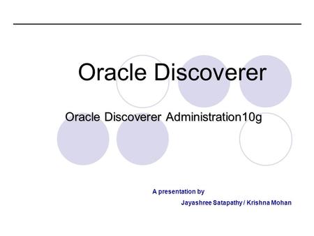 Oracle Discoverer Administration10g