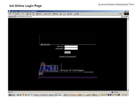 Inti Online Login Page (Lecturer/Student/Administrator View)