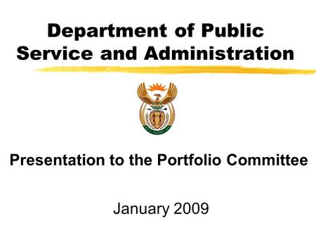 Presentation to the Portfolio Committee January 2009 Department of Public Service and Administration.