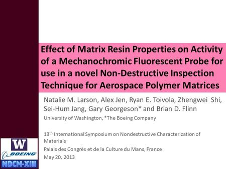 Effect of Matrix Resin Properties on Activity of a Mechanochromic Fluorescent Probe for use in a novel Non-Destructive Inspection Technique for Aerospace.