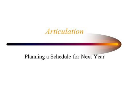 Articulation Planning a Schedule for Next Year. High School Graduation Requirements.