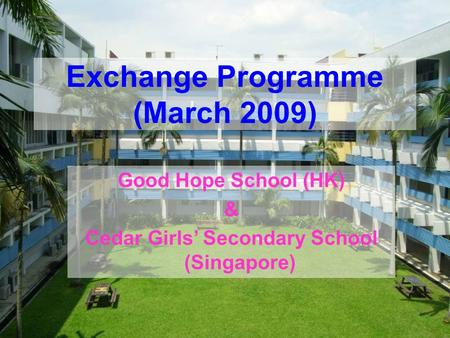 Exchange Programme (March 2009) Good Hope School (HK) & Cedar Girls’ Secondary School (Singapore)
