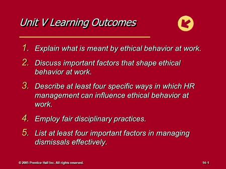 Unit V Learning Outcomes 1. Explain what is meant by ethical behavior at work. 2. Discuss important factors that shape ethical behavior at work. 3. Describe.