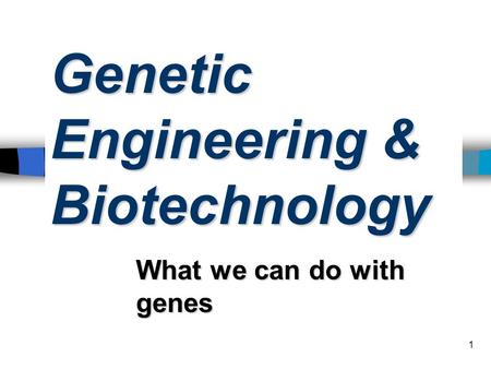 1 Genetic Engineering & Biotechnology What we can do with genes.