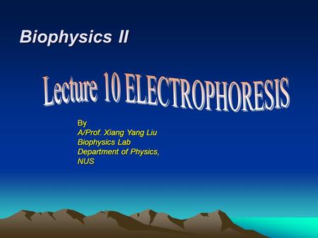 Biophysics II By A/Prof. Xiang Yang Liu Biophysics Lab Department of Physics, NUS.