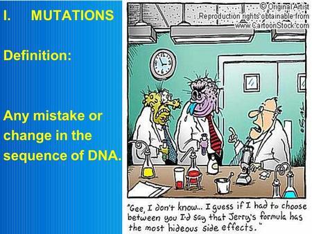 MUTATIONS Definition: Any mistake or change in the sequence of DNA.