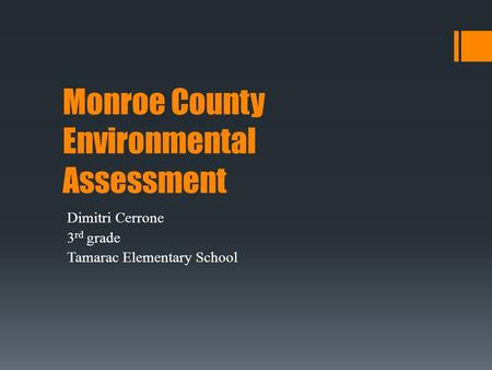 Monroe County Environmental Assessment Dimitri Cerrone 3 rd grade Tamarac Elementary School.