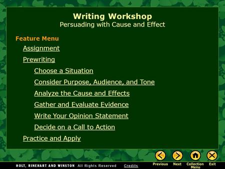 Writing Workshop Persuading with Cause and Effect