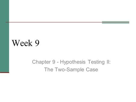 Week 9 Chapter 9 - Hypothesis Testing II: The Two-Sample Case.
