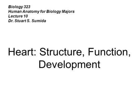 Biology 323 Human Anatomy for Biology Majors Lecture 10 Dr. Stuart S. Sumida Heart: Structure, Function, Development.