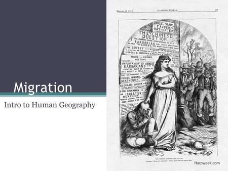 Migration Intro to Human Geography Harpweek.com. © 2011 Pearson Education, Inc. Objectives Introduce relevant migration terminology Consider the role.