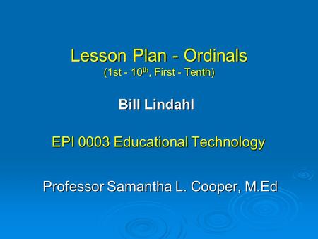 Lesson Plan - Ordinals (1st - 10th, First - Tenth)