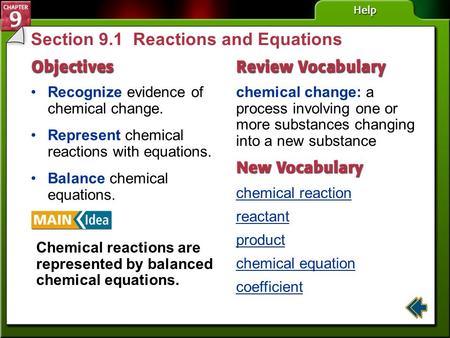 Section 9.1 Reactions and Equations