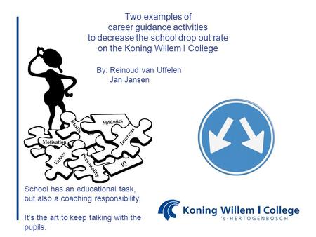 Two examples of career guidance activities to decrease the school drop out rate on the Koning Willem I College By: Reinoud van Uffelen Jan Jansen School.