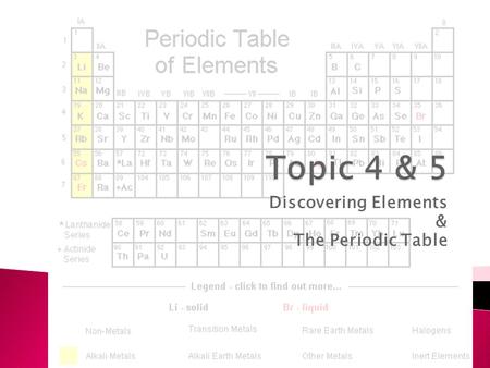 Discovering Elements & The Periodic Table.  The periodic table is made of elements ◦ What are elements?  Pure substances that cannot be broken down.