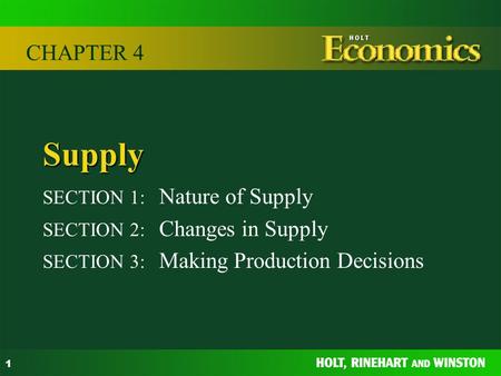Supply CHAPTER 4 SECTION 1: Nature of Supply