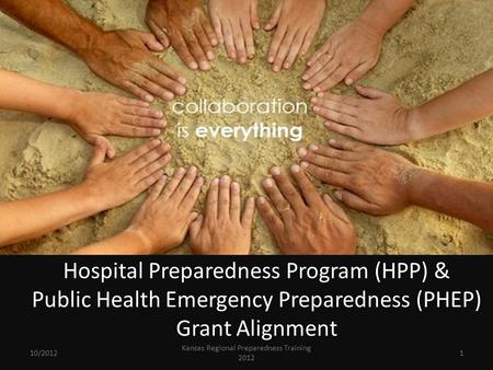 Hospital Preparedness Program (HPP) & Public Health Emergency Preparedness (PHEP) Grant Alignment 10/20121 Kansas Regional Preparedness Training 2012.