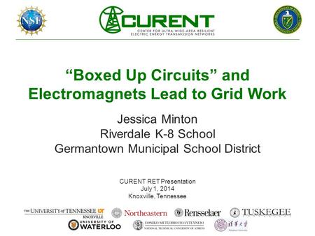 “Boxed Up Circuits” and Electromagnets Lead to Grid Work Jessica Minton Riverdale K-8 School Germantown Municipal School District CURENT RET Presentation.