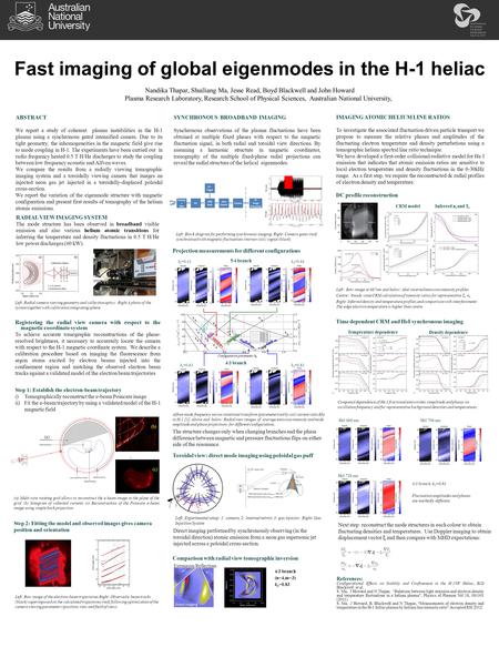 Fast imaging of global eigenmodes in the H-1 heliac ABSTRACT We report a study of coherent plasma instabilities in the H-1 plasma using a synchronous gated.