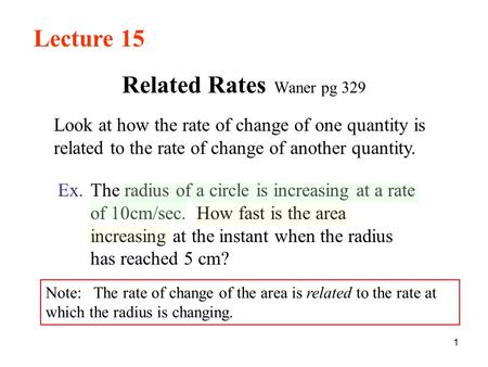 Lecture 15 Related Rates Waner pg 329