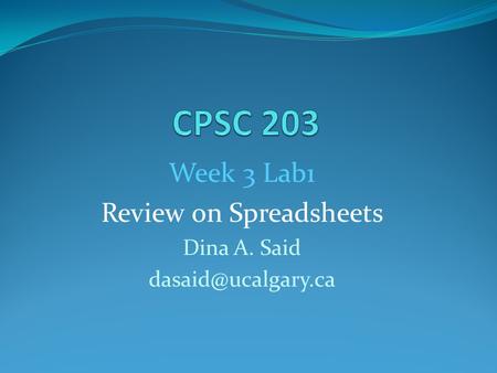 Week 3 Lab1 Review on Spreadsheets Dina A. Said
