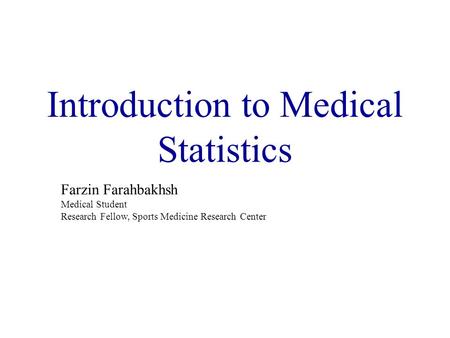 Introduction to Medical Statistics