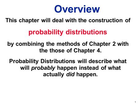 1 Overview This chapter will deal with the construction of probability distributions by combining the methods of Chapter 2 with the those of Chapter 4.