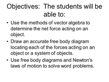 Objectives: The students will be able to: