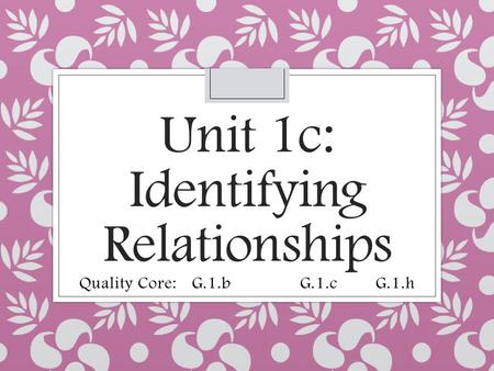 Unit 1c: Identifying Relationships Quality Core: G.1.b G.1.cG.1.h.