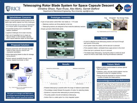Telescoping Rotor Blade System for Space Capsule Descent Christina Ghosn, Ryan Kruse, Alex Marks, Garrett Stafford Department of Mechanical Engineering,
