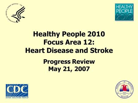 Healthy People 2010 Focus Area 12: Heart Disease and Stroke Progress Review May 21, 2007.