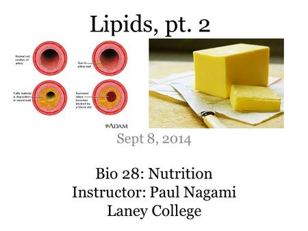 Bio 28: Nutrition Instructor: Paul Nagami Laney College Sept 8, 2014 Lipids, pt. 2.