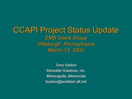 CCAPI Project Status Update