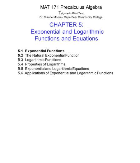 Exponential and Logarithmic Functions and Equations