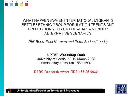 Understanding Population Trends and Processes WHAT HAPPENS WHEN INTERNATIONAL MIGRANTS SETTLE? ETHNIC GROUP POPULATION TRENDS AND PROJECTIONS FOR UK LOCAL.