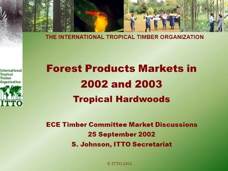 © ITTO 2002 THE INTERNATIONAL TROPICAL TIMBER ORGANIZATION Forest Products Markets in 2002 and 2003 Tropical Hardwoods ECE Timber Committee Market Discussions.