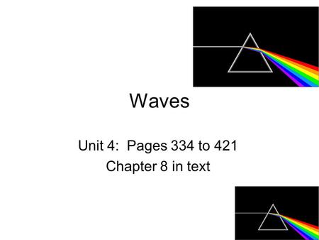 Waves Unit 4: Pages 334 to 421 Chapter 8 in text.