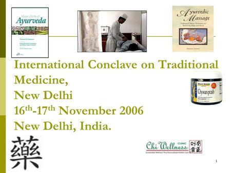 1 International Conclave on Traditional Medicine, New Delhi 16 th -17 th November 2006 New Delhi, India.