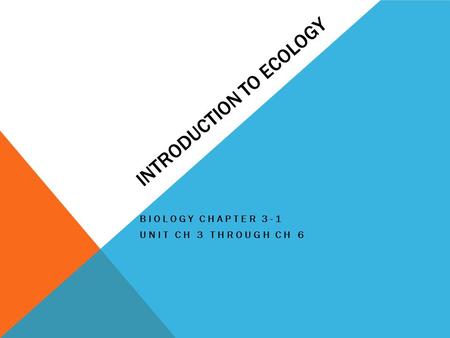 INTRODUCTION TO ECOLOGY BIOLOGY CHAPTER 3-1 UNIT CH 3 THROUGH CH 6.