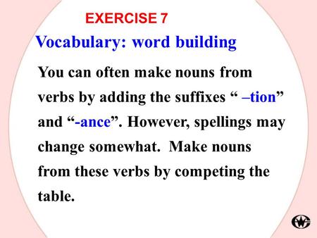 Vocabulary: word building