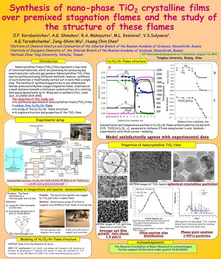Synthesis of nano-phase TiO 2 crystalline films over premixed stagnation flames and the study of the structure of these flames O.P. Korobeinichev 1, A.G.