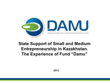 State Support of Small and Medium Entrepreneurship in Kazakhstan. The Experience of Fund “Damu” 2012.