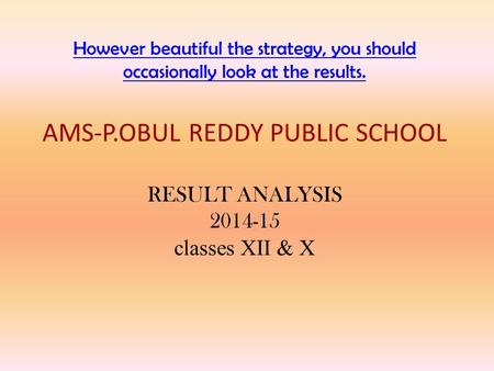 However beautiful the strategy, you should occasionally look at the results. However beautiful the strategy, you should occasionally look at the results.