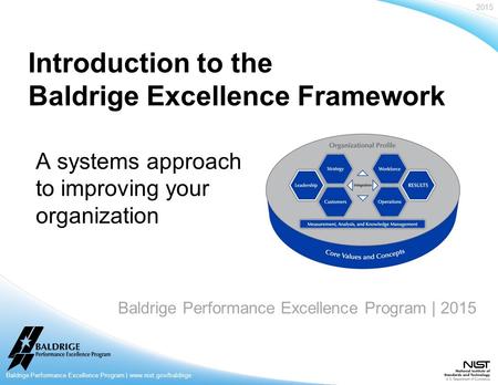 2015 Baldrige Performance Excellence Program | www.nist.gov/baldrige Baldrige Performance Excellence Program | 2015 Introduction to the Baldrige Excellence.